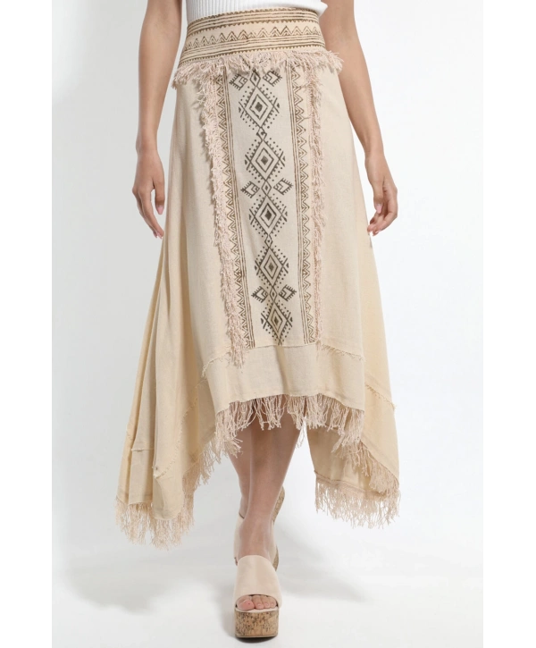 Etnik Desenli Püsküllü Otantik Etek