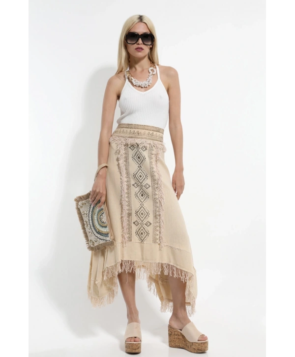Etnik Desenli Püsküllü Otantik Etek
