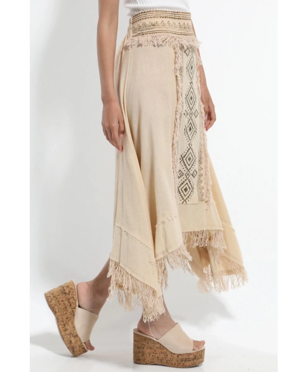 Etnik Desenli Püsküllü Otantik Etek