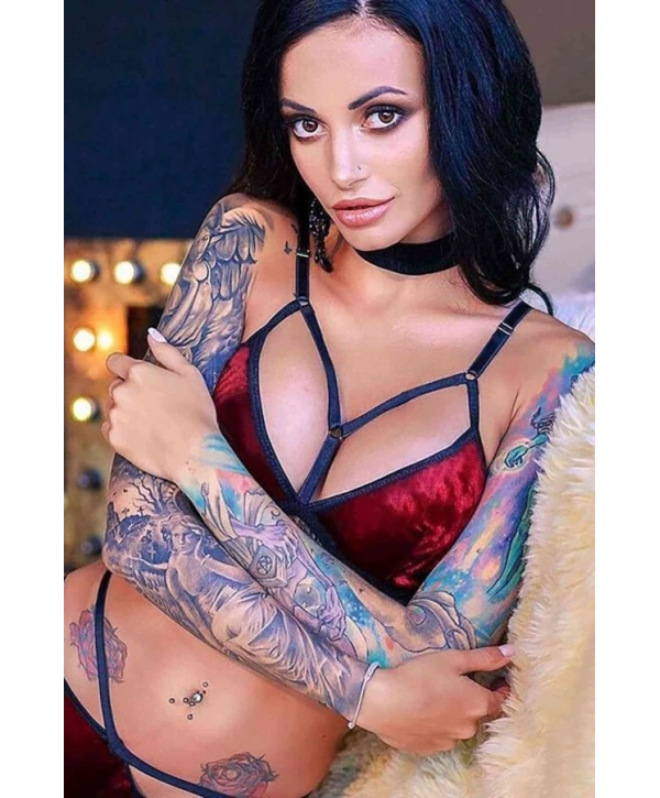 Kadife Sütyen Külot Takım Kırmızı