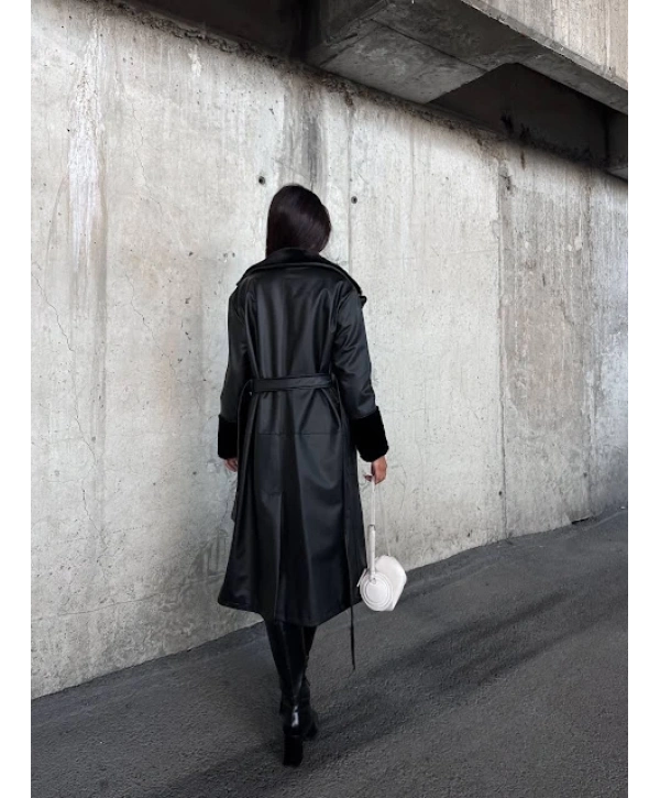 kürklü deri trençkot