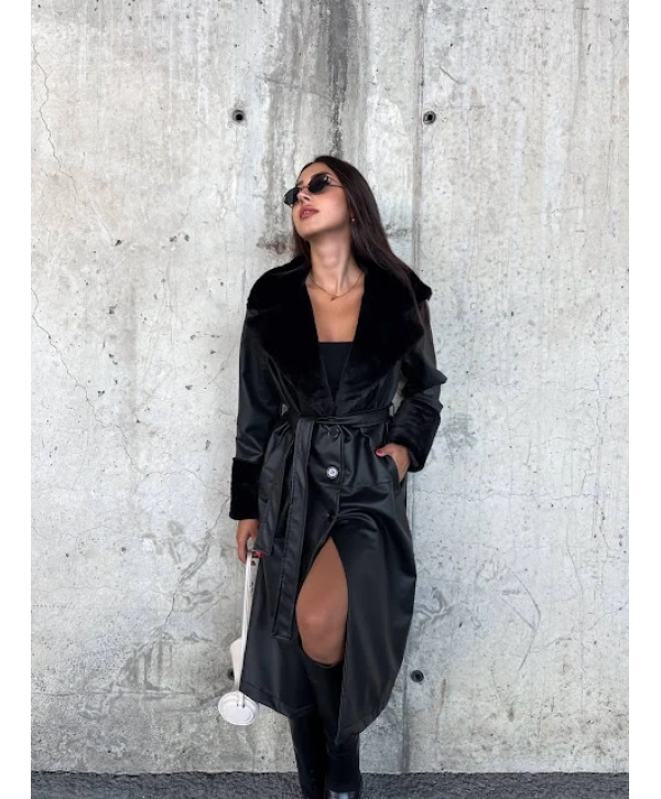 kürklü deri trençkot