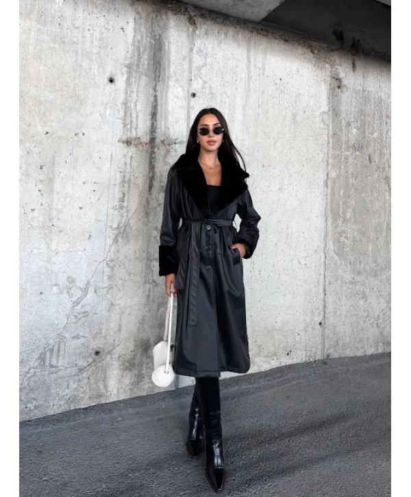 kürklü deri trençkot