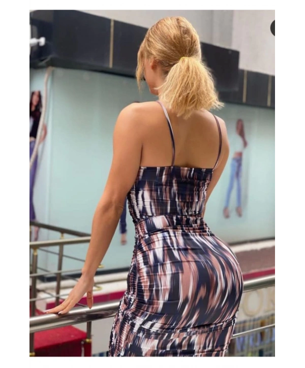 Önden Büzgülü Uzun Elbise