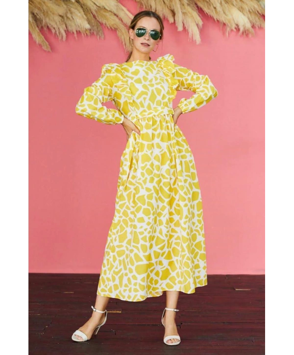 ÖNÜ FIRFIRLI KUŞAKLI ELBİSE