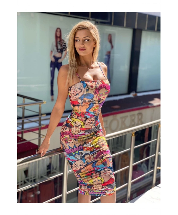 Rengarenk Straples Uzun Elbise