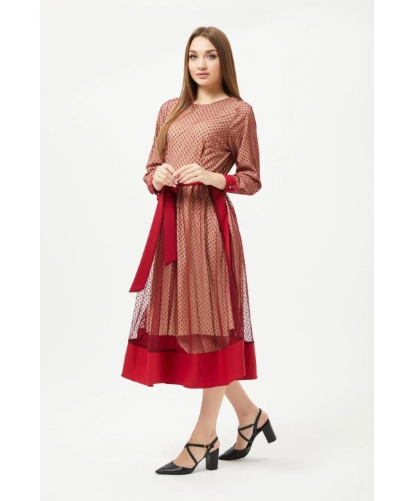 SIFIR YAKA TÜLLÜ ELBİSE