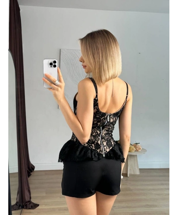 Siyah Dantel Corset Bluz