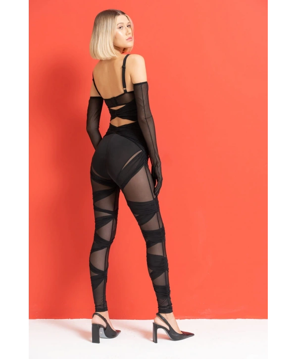 SİYAH ELDİVENLİ PARÇALI TULUM