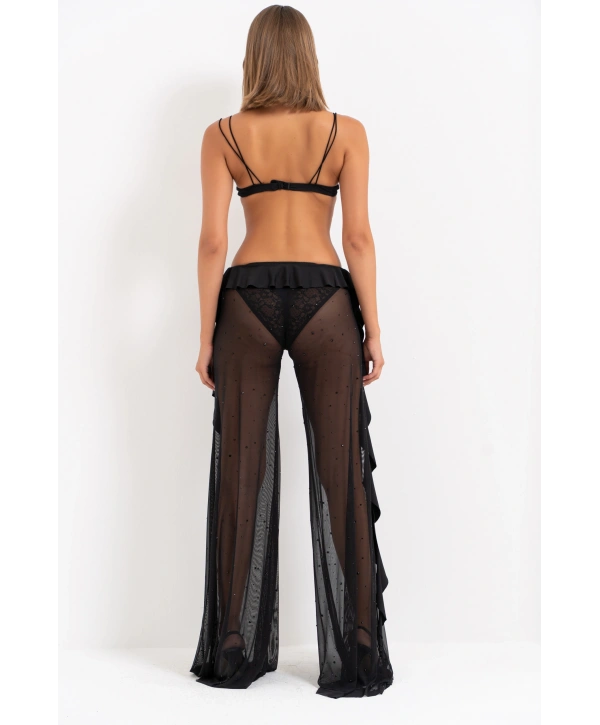 Siyah Volan Detaylı Dantelli Bodysuit 102433