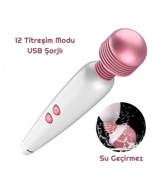 USB Şarjlı 12 Hızlı Wand Vibratör