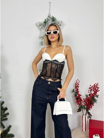 Beyaz Dantelli Saten Askılı Büstiyer.