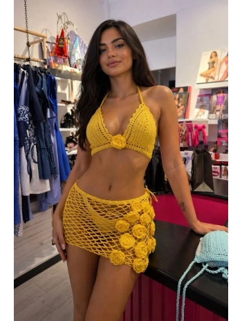 Alesbutik Sarı El Örgüsü Bikini Takım