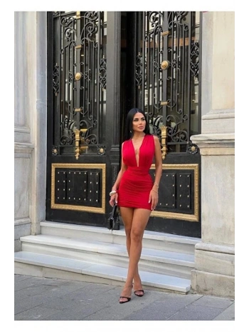 Alesbutik Kırmızı Bağlamalı Elbise