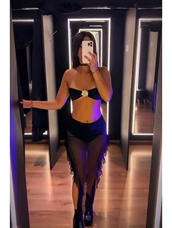 Straplez Model Aksesuarlı Bustiyer Etekli Takım