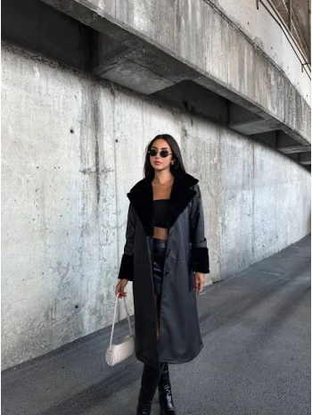 kürklü deri trençkot