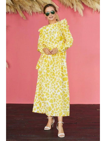 ÖNÜ FIRFIRLI KUŞAKLI ELBİSE