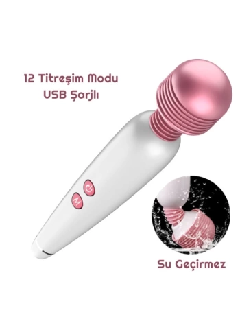 USB Şarjlı 12 Hızlı Wand Vibratör