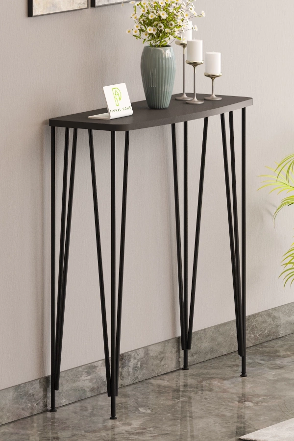 100cm Antresit Gri Dresuar Kahve Köşesi Konsol Modern Raf Metal Boru Siyah Ayaklı