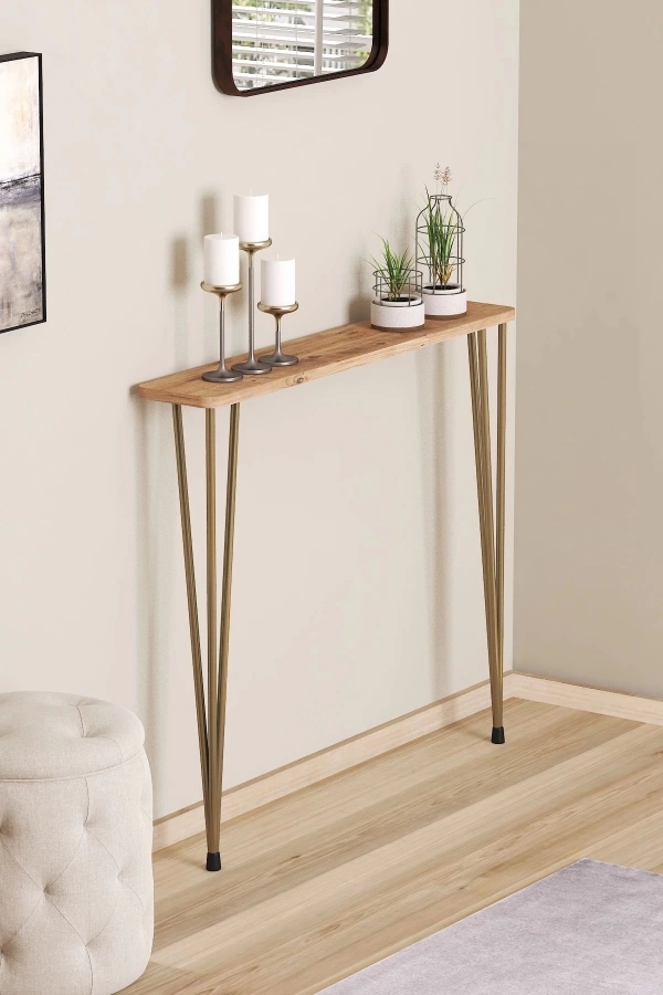 100cm Oval Kenar Dresuar Petek Üstü Atlantik Çam Gold Ayak