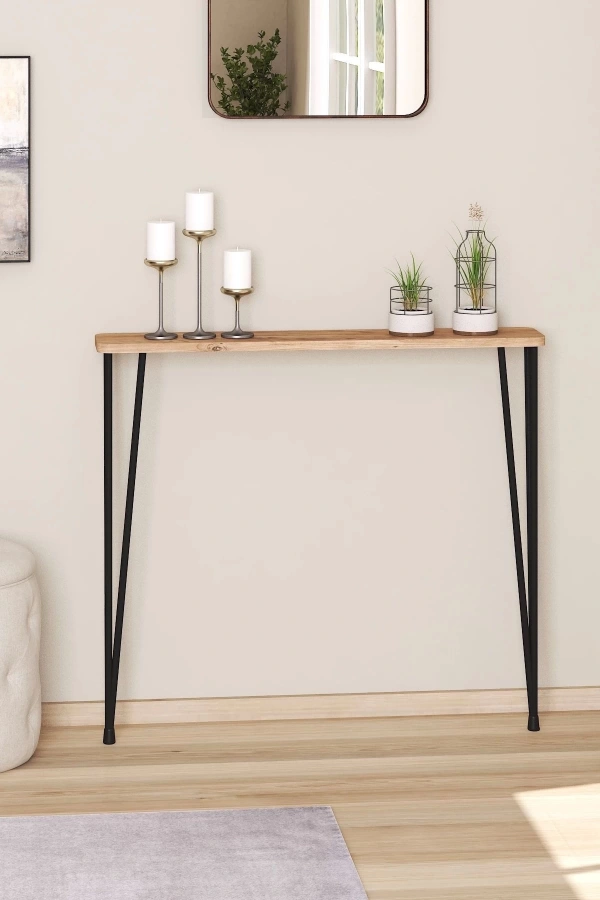 80 Cm Oval Kenar Dresuar Petek Üstü Atlantik Çam Siyah Ayak