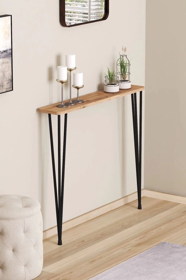 80 Cm Oval Kenar Dresuar Petek Üstü Atlantik Çam Siyah Ayak