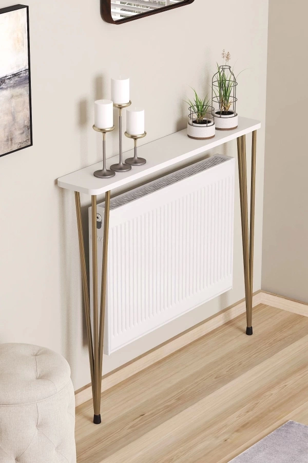 Oval Kenar Dresuar Beyaz 100cm Gold Ayak