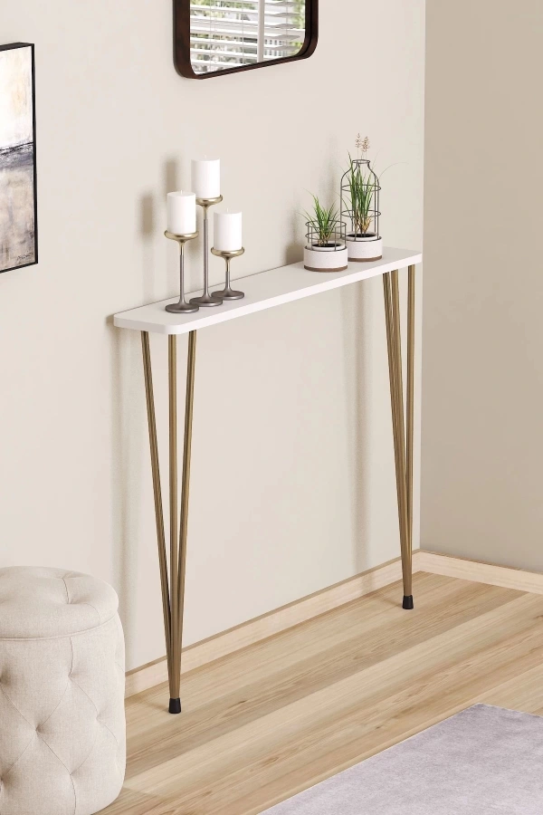 Oval Kenar Dresuar Beyaz 100cm Gold Ayak