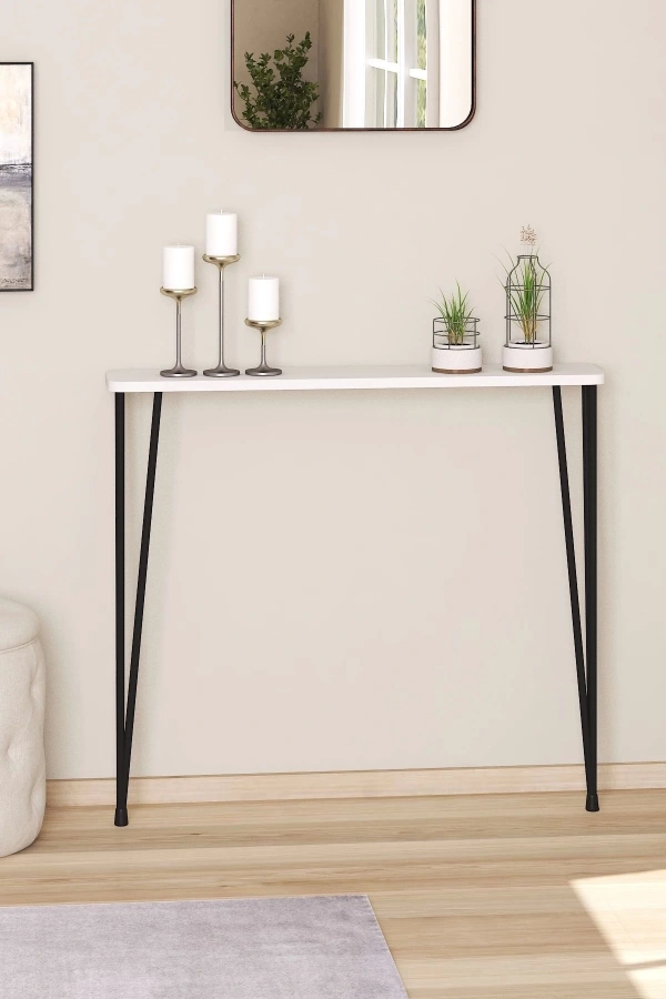 Oval Kenar Dresuar Beyaz 100cm Siyah Ayak