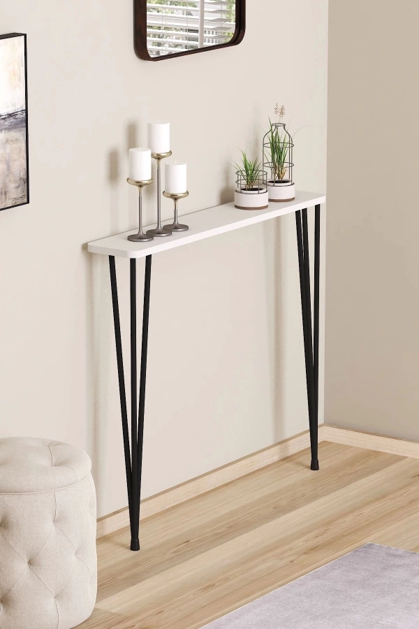 Oval Kenar Dresuar Beyaz 100cm Siyah Ayak