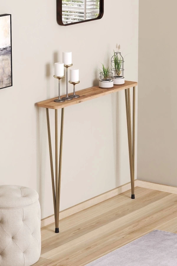 60 Cm Oval Kenar Dresuar Petek Üstü Atlantik Çam Gold Ayak