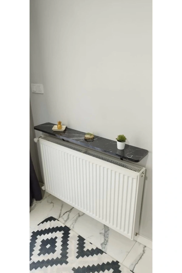 Oval Kenar 80 Cm Petek Üstü Uçan Raf Dresuar Siyah Mermer