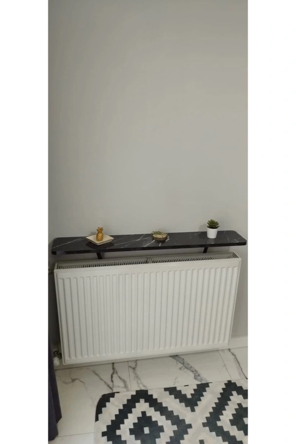 Oval Kenar 80 Cm Petek Üstü Uçan Raf Dresuar Siyah Mermer