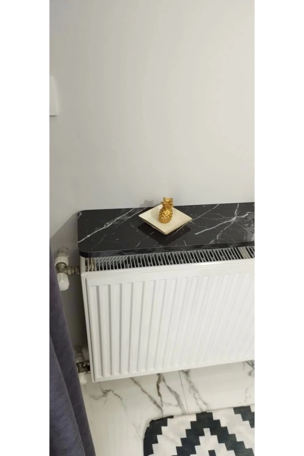 Oval Kenar 100 Cm Petek Üstü Uçan Raf Dresuar Siyah Mermer