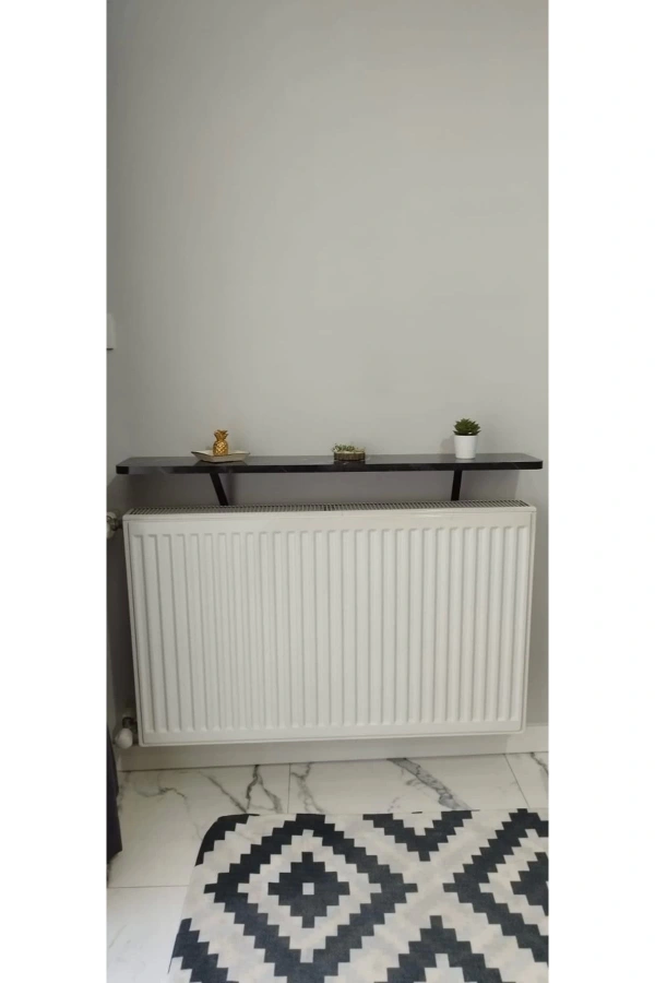 Oval Kenar 100 Cm Petek Üstü Uçan Raf Dresuar Siyah Mermer