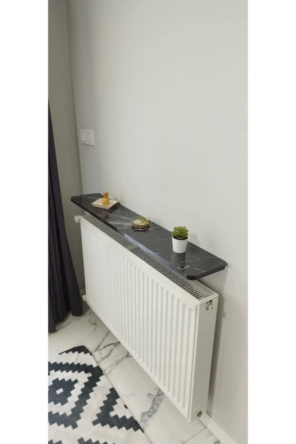 Oval Kenar 100 Cm Petek Üstü Uçan Raf Dresuar Siyah Mermer