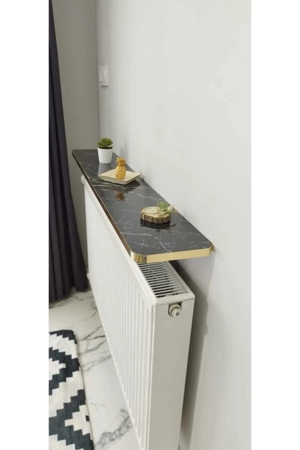 Oval Kenar 80 Cm Petek Üstü Uçan Raf Dresuar Siyah Mermer