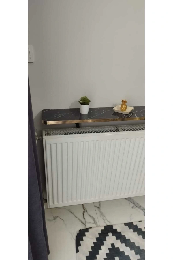 Oval Kenar 80 Cm Petek Üstü Uçan Raf Dresuar Siyah Mermer