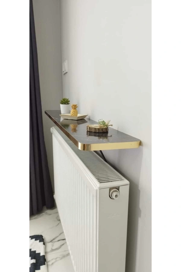 Oval Kenar 80 Cm Petek Üstü Uçan Raf Dresuar Siyah Mermer