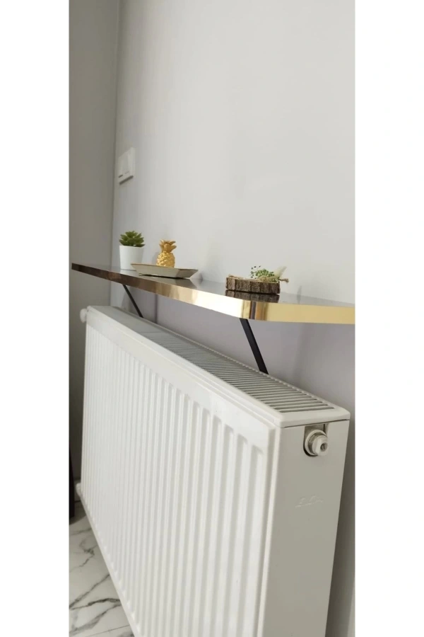 Oval Kenar 100 Cm Petek Üstü Uçan Raf Dresuar Siyah Mermer Gold