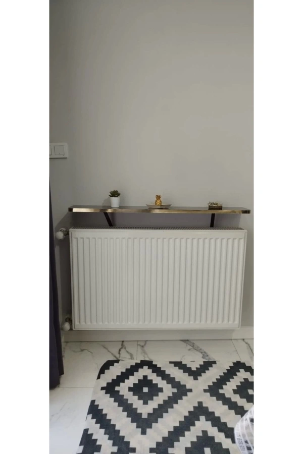 Oval Kenar 100 Cm Petek Üstü Uçan Raf Dresuar Siyah Mermer Gold