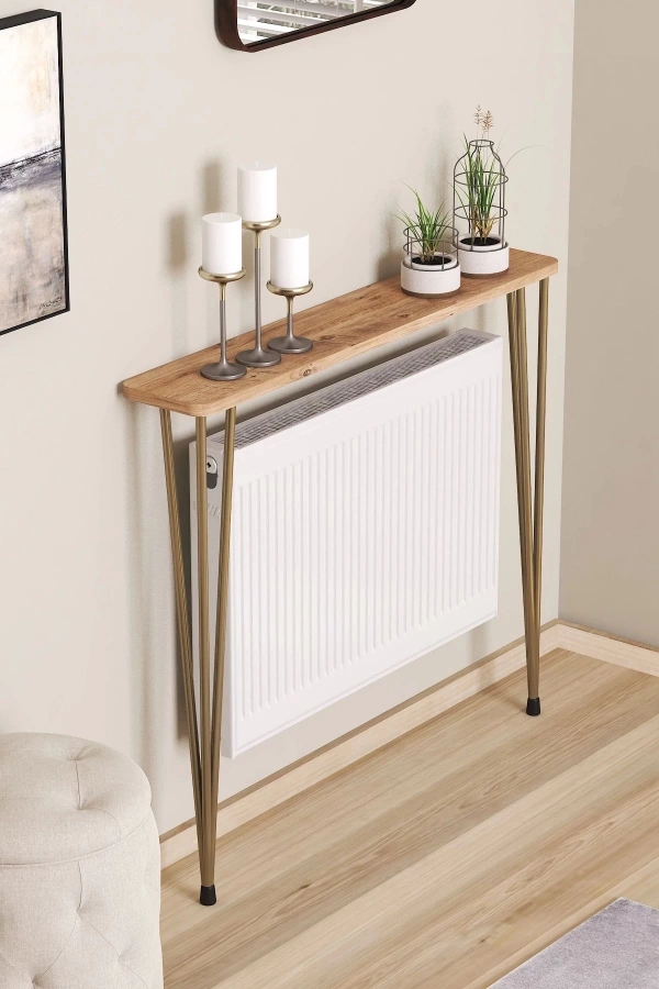 120 Cm Oval Kenar Petek Üstü Dresuar Atlantik Çam Gold Ayak