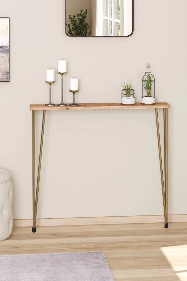 120 Cm Oval Kenar Petek Üstü Dresuar Atlantik Çam Gold Ayak