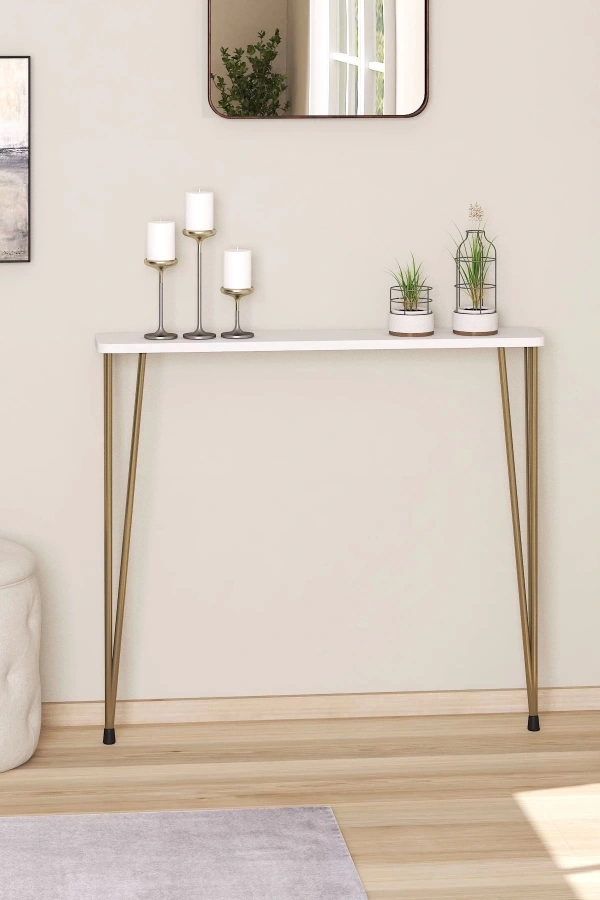 60 Cm Oval Kenar Dresuar Petek Üstü Beyaz Gold Ayak