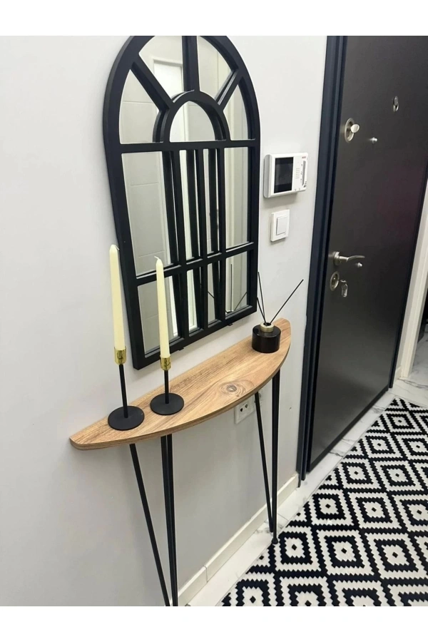 Yarım Ay Oval Kenar Dresuar Atlantik Çam 80cm Siyah Ayak