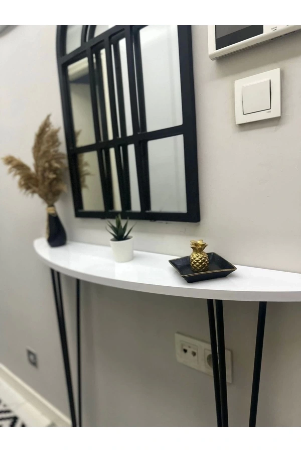 Yarım Ay Oval Kenar Dresuar Beyaz 80cm Siyah Ayak