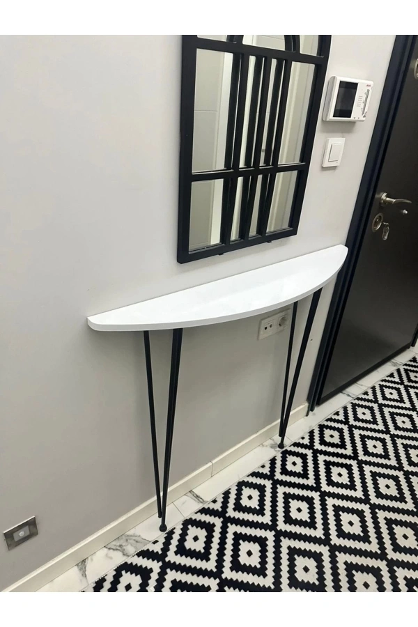 Yarım Ay Oval Kenar Dresuar Beyaz 80cm Siyah Ayak