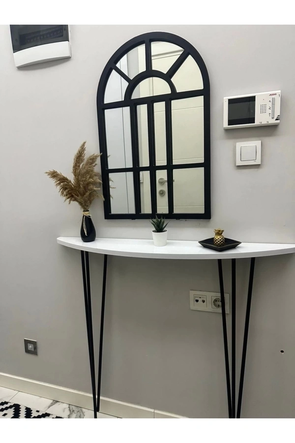 Yarım Ay Oval Kenar Dresuar Beyaz 100cm Siyah Ayak