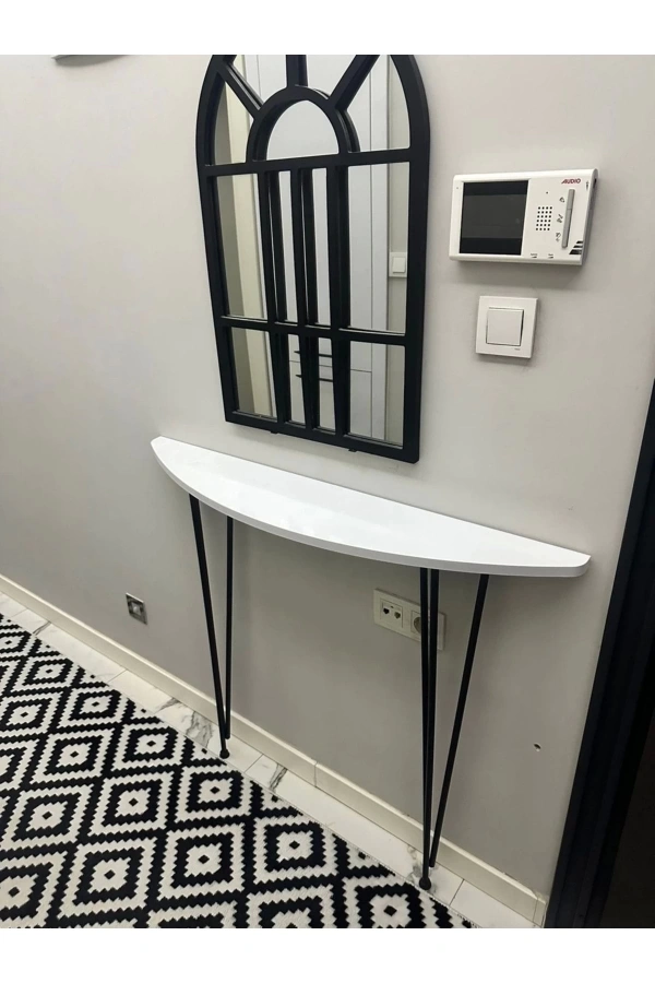 Yarım Ay Oval Kenar Dresuar Beyaz 100cm Siyah Ayak