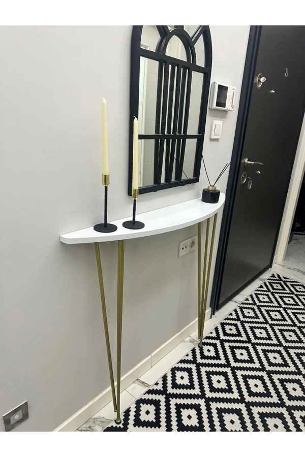 Oval Kenar Yarım Ay Dresuar Beyaz 100cm Gold Ayak